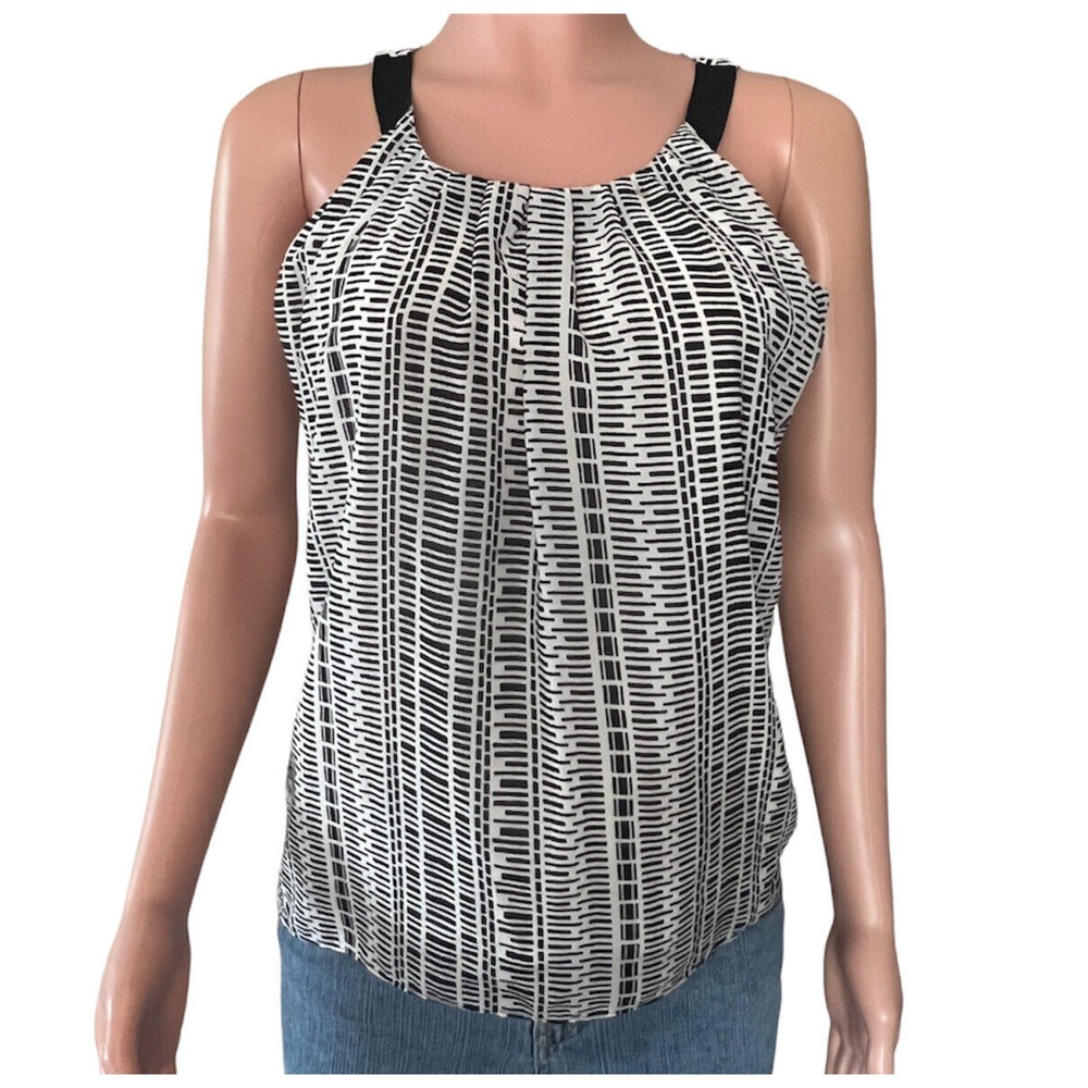 Banana Republic Shirt Womens Small Black Ivory Sleeveless Geo Print Lined